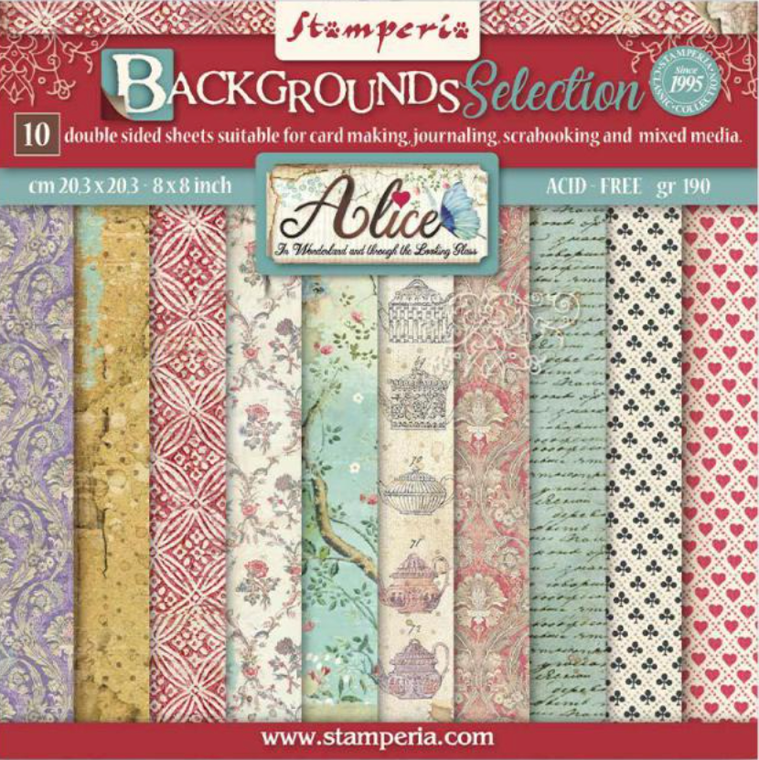 Alice 8 x 8 Backgrounds paper pad Stamperia